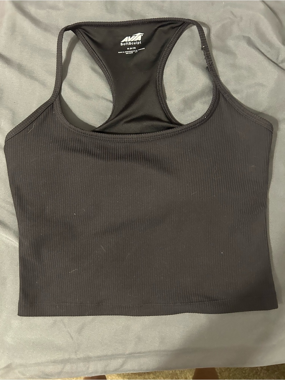 Avia Black Ribbed Racerback Crop Sports Bra Tank